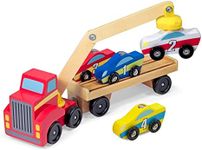 Melissa & Doug 9390 Magnetic Car Loader Wooden Toy Set with 4 Cars and 1 Semi-Trailer Truck