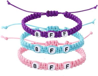 Best Friend Bracelets - Bff Bracelets for 2 Girls, Simple Woven Handmade Braided Macrame Bracelet | Matching Best Friend Bracelets for 3 Girls Kids Pink & Blue & Purple Cute Jewellery Gifts for Women, 6.49inch