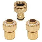 HOKIPO Heavy Duty Brass Tap Adapter and 3/4" Brass Garden Hose Quick Connector for Kitchen Gardening Car Washing Cleaning - Set of 3 (AR-3865 + AR-3864 * 2)