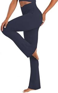 Sunzel Hidden Butt Lifting Scrunch Flare Leggings for Women No Front Seam Crossover Tummy Control Mini Flared Yoga Pants 32" Inseam Ash Blue Medium