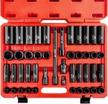 NEIKO 02330A 1/2 Impact Socket Set, 45 Piece Deep and Shallow Assortment, Metric Sizes 9mm to 32mm, Chrome Vanadium Steel, Extension Bars, Universal Joint and Adapter, 1/2" Drive Deep Well Set