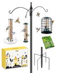 iBorn Bird Feeders Hanging Station 76Inch Wild Bird Feeding Station Pole Stand Outdoors Shepherds Hooks, 3 Hooks,3/4Inch Pole (Bird Feeders NOT Included)