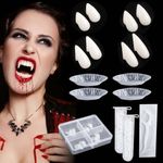 Creatwo Vampire Teeth Realistic Vampire Fangs for Cosplay with Adhesive Pellet, Vampire Costume Accessories Fake Fangs Kit, Reusable