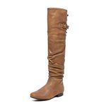 DREAM PAIRS Women's Buckle Over The Knee Boots Lace-up Thigh High Long Winter Boots with Side Zipper and Faux Fur,Size 8.5,Camel/pu,Colby