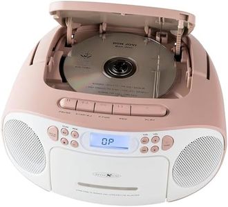 Reflexion CD Player with Cassette and Radio for Mains and Battery Operated (PLL FM Radio, LCD Display, AUX Input, Headphone Jack), White/Pink