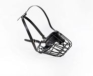 STRONG Wire Metal muzzle Basket Dog Muzzle Rottweiler,Mastiff Golden Retriever & other (R3, Black/Black Leather)