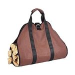 AMIJOUX 38.6 x 18.1 Inches Waxed Canvas Log Carrier Tote Bags, Brown Durable Firewood Holder, Freestanding Wood Stoves Bag Accessories for Fireplaces