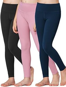 Stelle Girls, Big Kid Athletic Leggings Kids Dance Workout Running Yoga Pants with Hidden Pocket (Black-Navy-Pink, 12-13 Years)