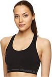 Reebok Women's Wireless Racerback Sports Bra - Medium Impact Seamless Workout Bralette - Black Stellar Seamless, Large