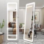 Biyatuos Full Length Floor Mirror with Light 63"x16", Wall Mounted Hanging Mirror with Lights-Makeup Vanity Mirror, LED Free Standing Floor Mirror Dimming & 3 Color Lighting for Bedroom (Black)