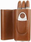 Cgaplus 3-Finger Leather Cigar Case with Cutter Cedar Wood Lined Cigar Humidor Portable Travel Cigar Case