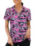 Viracy Womens Golf Polo Shirts 1/4 Zip Up Overlap Short Sleeve Quick Dry Workout Tops, Pink Camouflage, Medium