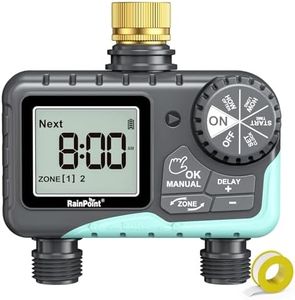 RAINPOINT Sprinkler Timer 2 Outlet, Water Timer for Garden Hose, Drip Irrigation Timer for Yard Outdoor Watering, Rain Delay/Manual/Automatic System Controller Brass Inlet, V2