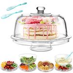 Masthome Cake Stand with Dome Lid, 6 in 1 Cake Display Stand, Plastic Cake Plate with Cover, Multifunctional Cake Stands for Salad Bowl, Chip Dip Server, Cupcake Display - Send 2 Spoons