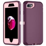 Noyabox for iPhone 7/8/SE2020/2022 Case, Protective Heavy Duty 3-Layer Shockproof Hard Cover Tough Rugged Dust/Drop Proof Full Body Durable Anti-Fingerprint with Port Protection, Purple and Pink