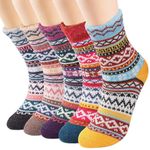 AUGOLA Thermal Winter Womens Socks, 5 Pairs Wool Warm Knitting Ladies Socks, Nordic Socks Cosy Fluffy Socks Vintage Style Soft Cotton Thick Bed Sock for Home Office School, Christmas Gifts for Women