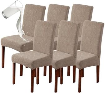 Genina 100% Waterproof Dining Room Chair Covers Set of 6 Stretch Kitchen Chair Covers Parsons Chair Slipcovers for Dining Room Chair Protector Cover, Removable, Washable (Leaf Pattern-Taupe, Large)