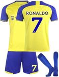 Soccer Jersey Set #7 Boys Girls Adult Trendy Football Kit for Soccer Fans with Socks for Boys&Girls Adults Yellow Size 24