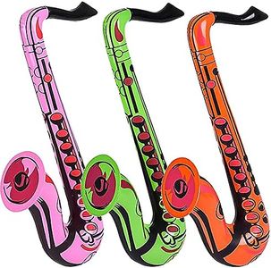 ArtCreativity Saxophone Inflates, Set of 3, Inflatable Saxophone Toys for Kids, Decorations for Music Themed Parties, 21.5 Inch Long Saxophone Balloons for Fun Pretend Play, Pink, Green, Orange