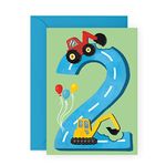 Second Birthday Card for Boys - Happy 2nd Birthday - Age 2 - Two Year Old - Tractors Greeting Card - Fun Construction Vehicle Themed Card for Kids - Son, Grandson, Toddler - By Central 23