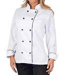 BSF Uniforms Women's Full Sleeves Small White Polycotton Black Piping Contrast Chef Coat