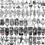 Shegazzi 52 Sheets Black Skull Temporary Tattoos For Men Women Arm Neck Tatoos, 3D Realistic Small Rose Flowers Fake Tattoos Temporary, Waterproof Mountain Snake Lion Tiger Temp Tattoo Sticker Adults