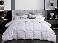 MARTHA STEWART 300 Thread Count Sateen Cotton 650 Fill Power Luxury Fluffy White Down Comforter - Light Warmth Duvet Insert - King Size