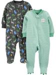 Simple Joys by Carter's Boys' 2-Pack Cotton Footed Sleep and Play, Dinosaur Print, 0-3 Months