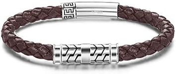 Carleen Destination 925 Sterling Silver Genuine Mens Leather Bracelet Braided Rope Energy Charm Clasp Birthday Gifts for Him, 9" Brown