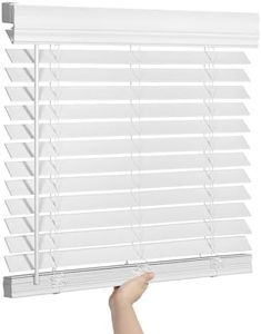 SEEYE 2 Inch Faux Wood Blinds for Indoor Windows with Crown Valance, Cordless Room Darkening Window Blind, 70" W x 60" H, Horizontal Wooden Shades for Bedroom, Kitchen, Office, Doors, White