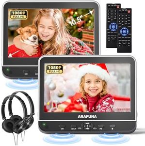 10.5" Dual Portable DVD Player with 1080P HDMI Input, Arafuna Car DVD Player Dual Screen Play A Same or Two Different Movies, Headrest for Car, Support USB/SD, Last Memory