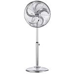 Senelux 16 Inch Metal Pedestal Floor Fan, Chrome Standing Fan with 5 Blades, Oscillating Function, 3 Speed Settings, Adjustable Height, Silent Operation, 50W Ideal for Home Office Gym