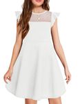 Arshiner Girls Dress Summer Ruffle Sleeve Mesh A Line Casual Party Dresses with Pockets 9-10 Years White 140