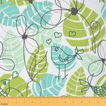 Feelyou Leaves Upholstery Fabric by The Yard, Doodle Birds and Flowers Reupholstery Fabric for Chairs, Nature Leaf Floral Animal Decorative Waterproof Outdoor Fabric, 2 Yards, Green Teal