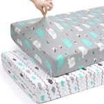 Pack n Play Stretchy Fitted Pack n Play Playard Sheet Set-Brolex 2 Pack Portable Mini Crib Sheets,Convertible Playard Mattress Cover,Ultra Soft Material,Elephant & Whale