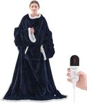 Heated Blanket Wearable Electric Blanket with Foot Pocket and Sleeves, Heating Throw Blanket, Electric Snuggle Blankets, 6 Heating Levels & 4 Hours Auto Shut Off, Machine Washable(Long, Navy Blue)