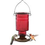 Nature's Way Hanging Glass Hummingbird Feeder for Outdoor Decor, 22 Ounce Capacity Nectar Feeder, 4 Easy to Clean Flexible Ports, Red