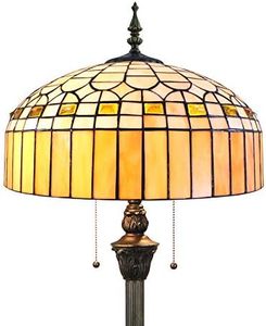 Tokira Tiffany Floor Lamp for Living Room, Simple Style Stained Glass Light Shade, Handmade Ambe Antique Large Reading Lighting 64 Inch Tall