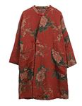 NFYM Women Cotton Jacket Kimono Soft Quilted Flower Printed Long Loose Outwear Coats with Pockets (as1, alpha, one_size, plus, regular, Red), Red, One Size