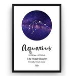 Aquarius Print Zodiac Constellation Poster Astrology Gift Star Sign Wall Art Home Kitchen Decor - Frame Not Included