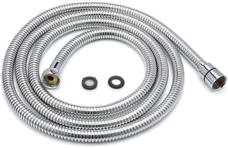 H&S Edelstahl Duschschlauch mit 2 Unterlegscheiben - 2m mit 1/2 Zoll Anschluss - Universal Brauseschlauch mit Chrom-Finish - Knickschutz Schlauch für Dusche & Badewanne