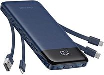 Charmast Power Bank with Built in Cables,10000mAh USB C Battery pack 6 Outputs 3 Inputs with LED Display Type C Powerbank Portable Charger Compatible with Smartphones Tablets and More(Blue)