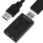 SABRENT USB Audio Adapter With Control Buttons, External Sound Card, 3.5mm to USB Headphone Adapter, USB DAC with TRRS, USB extension included (AU-DDAB)