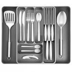 nuovva Cutlery Drawer Organiser – Adjustable Utensil Tray for Drawers – Expandable Cutlery Set Holder – Compact Drawer Divider for Knives, Forks and Spoons – Shaded Grey