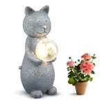 Contraxump Cats Ornament with Solar Light, Cats Statue Solar Garden with Cracked glass ball sculpture-Indoor Outdoor Decor Gifts for Balcony Garden Patio Porch Yard Art