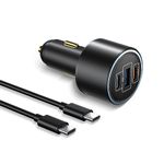 130W USB C Dual PD Car Charger＋QC 3.0 with 1m USB Type C Cable USB C Cigarette Lighter Charger 100W 30W Compatible with iPhone 15 Plus Pro Max 14 13 Galaxy S23 Ultra Steam Deck MacBook Pro