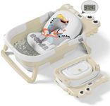 Collapsible Baby Bathtub for Newborn, Foldable Baby Bath Tub with Thermometer & Soft Floating Cushion & Drain Hole, Portable Travel Infant Bath Tubs for Newborns to Toddlers 0-36 Months Boys, Beige