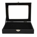 Yosoo Health Gear Pin Display Case Orderly Storage Transparent Dustproof Black Badge Box Case, Collection Shadow Frame Jewelry with Lock Buckle and Glass Lid for Pin, Military Medal, Home Store (S
