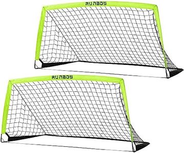 RUNBOW 6x4 ft Portable Kids Soccer Goal for Backyard Practice Soccer Net with Carry Bag (6x4 FT, 2 Pack, Light Yellow)