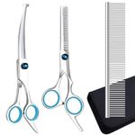 EVERESTA Dog Grooming Scissors with Safety Round Tips, Heavy Duty Titanium Pet Grooming Trimmer Kit, Professional Thinning Shears, Straight Scissors with Comb for Dogs and Cats (Set of 3)